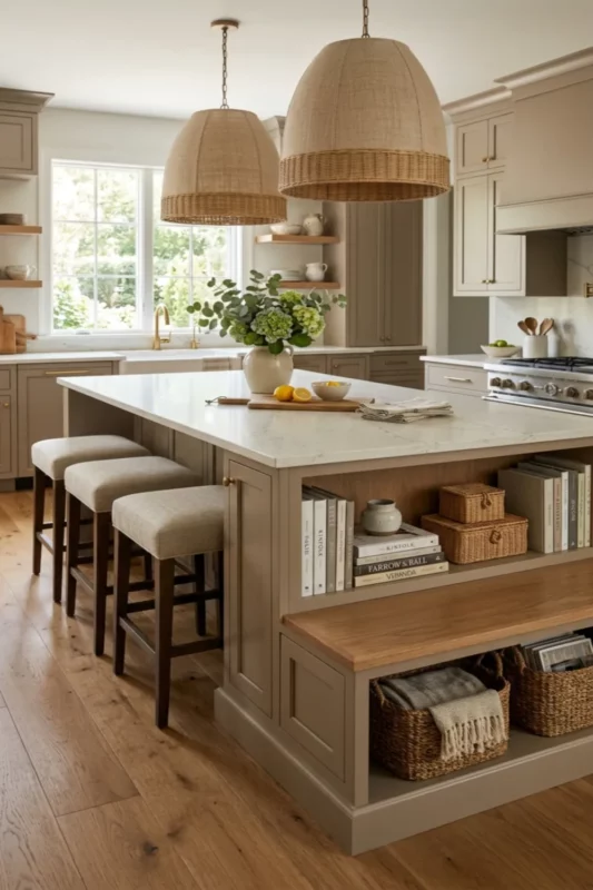 Kitchen Island With Built-in Bookshelf Seating