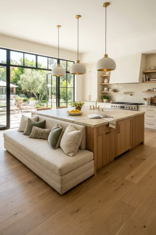 Open Concept Family Island With Lounge Bench