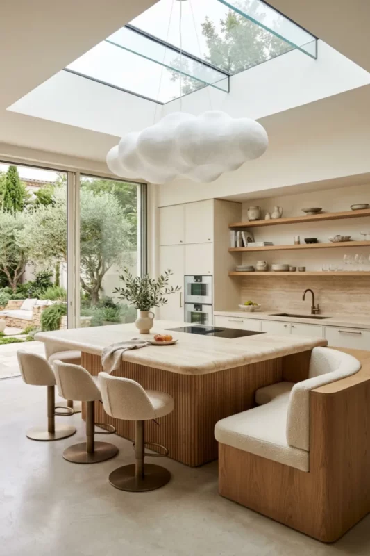 Sculptural Square Island for Social Gatherings