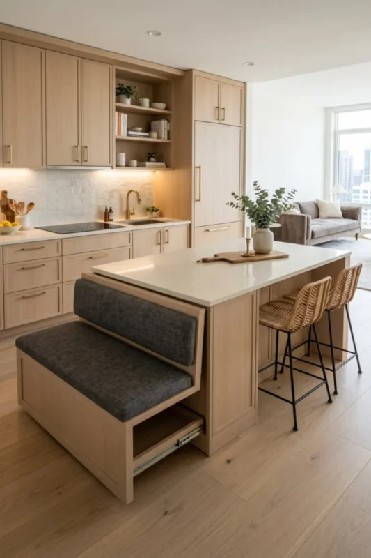 Multifunction Island With Pull-Out Dining Bench