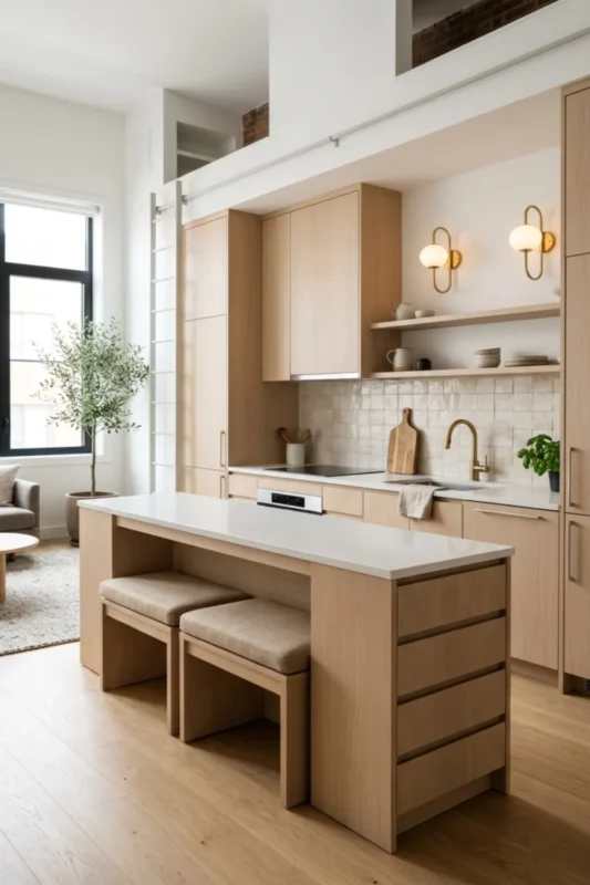 Small Space Island With Hidden Bench Seating