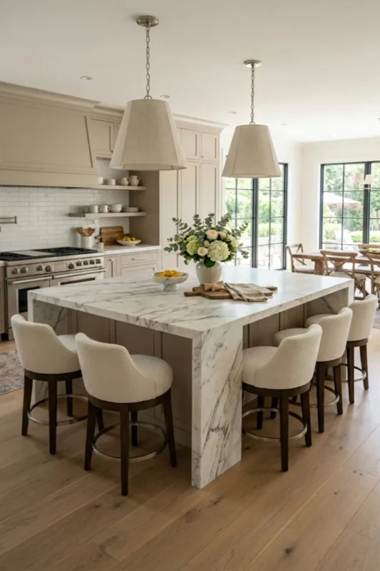 Square Gathering Island With Seating for Six