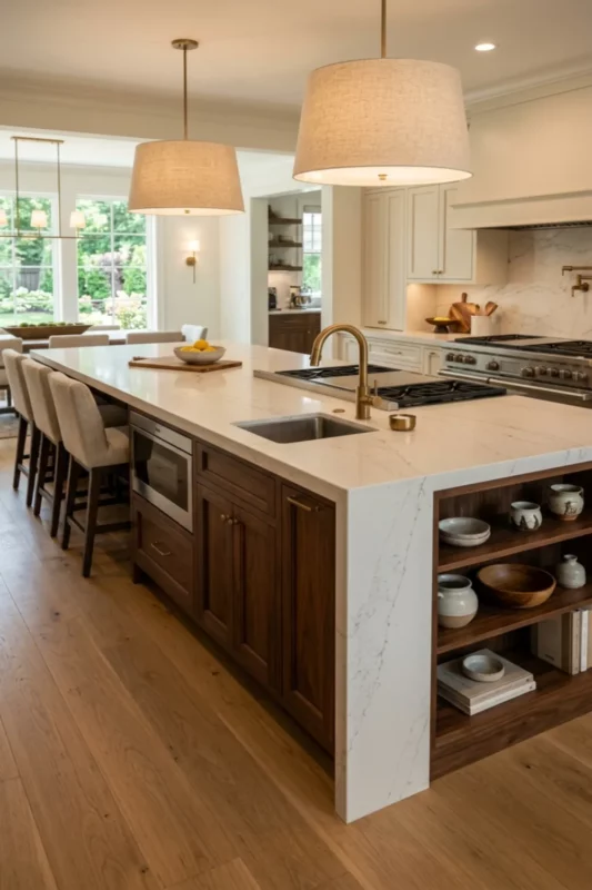 Two-Tone Kitchen Island with Prep Sink and Professional Range