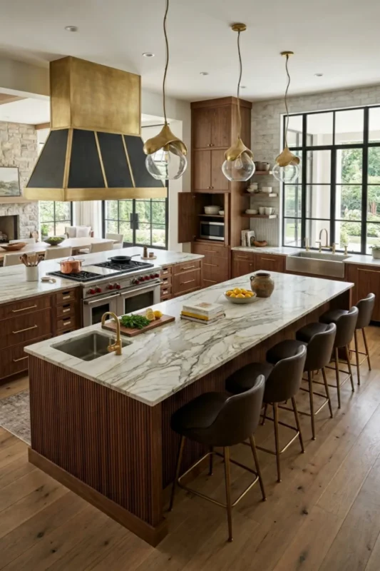 L-Shaped Kitchen Island with Prep Sink and Chef-Style Range