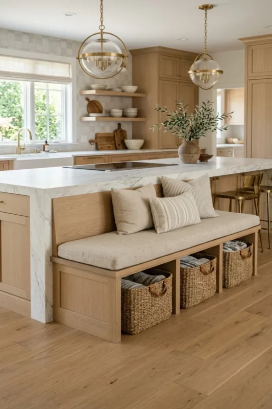 Seating Bench Kitchen Island With Hidden Cubbies