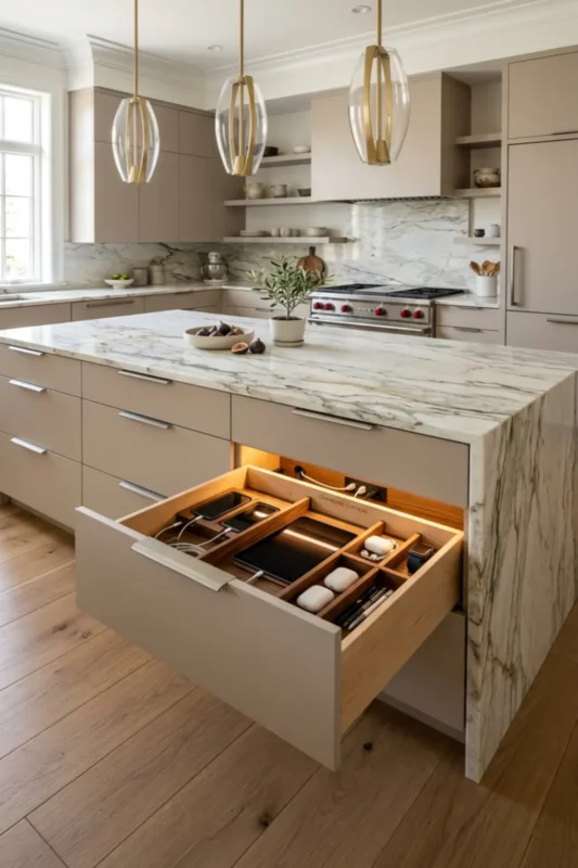 Hidden Charging Drawer Kitchen Island Station