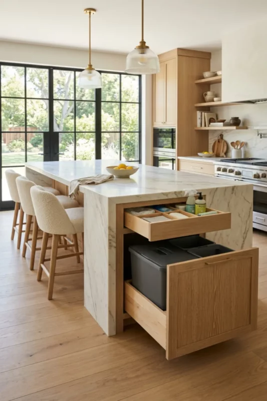 Hidden Recycling and Trash Cabinet Island