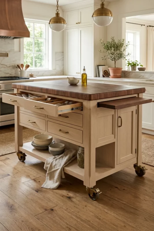 Rolling Kitchen Island With Hidden Storage Layers