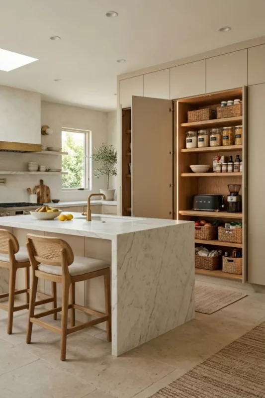 Hidden Pantry Cabinet Built Into the Island