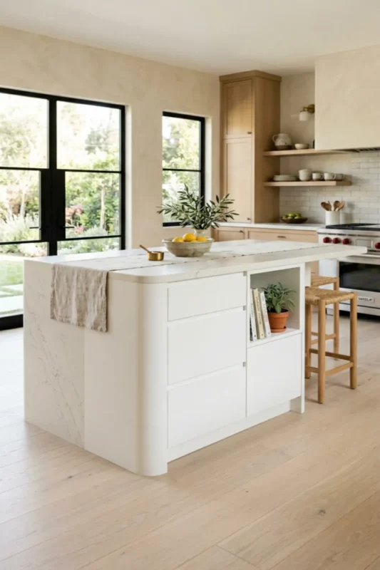 Modern White Kitchen Island With Hidden Wheels