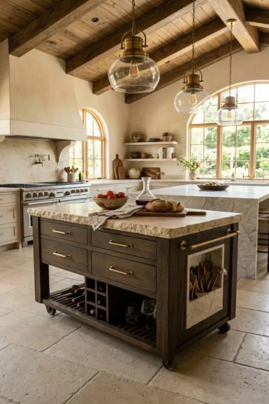 Luxury Stone Top Rolling Prep Island