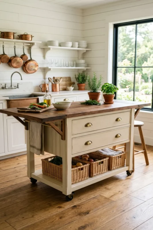 Drop-Leaf Farmhouse Rolling Island