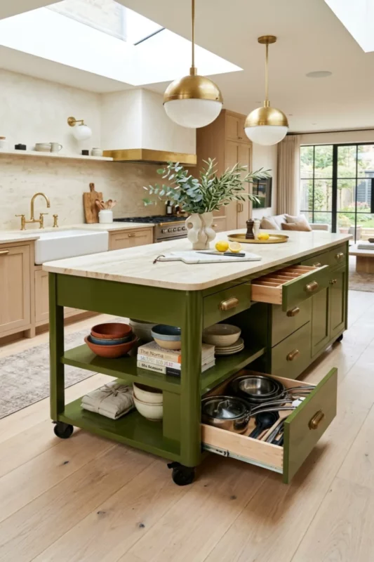Green Statement Portable Kitchen Island