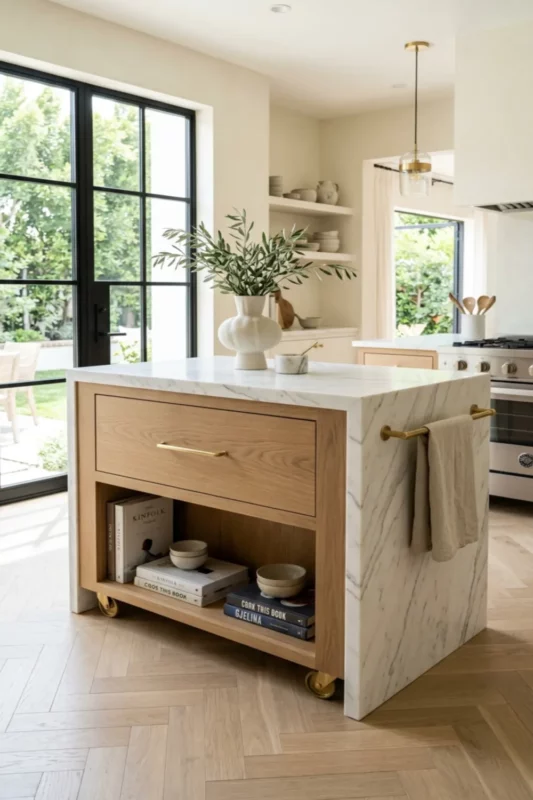 Slim Rolling Marble Kitchen Island