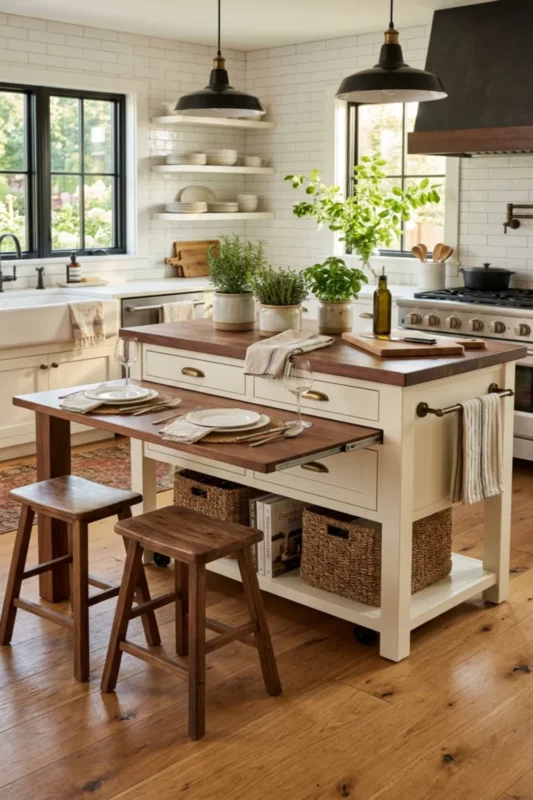 Butcher Block Kitchen Cart With Pull-Out Table