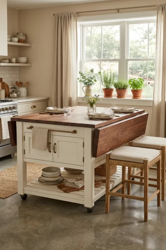 Drop-Leaf Breakfast Cart Kitchen Island