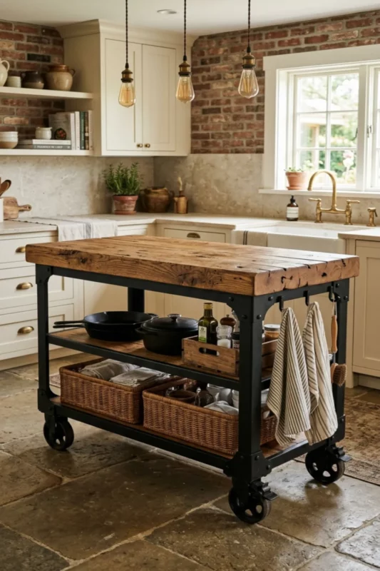 Rustic Reclaimed Wood Rolling Island