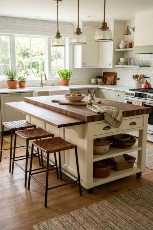 Butcher Block Rolling Island With Seating