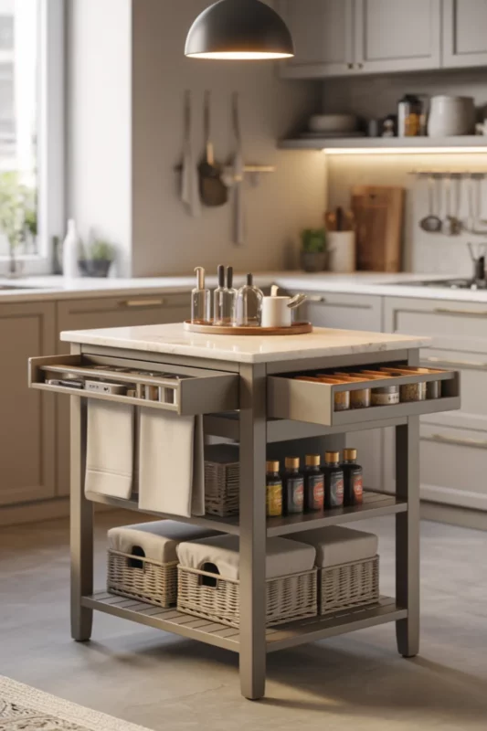 Antique Table Island With Collected Character