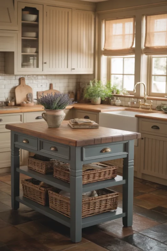 Small Farmhouse Island With Painted Wood Finish