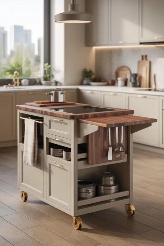 Portable Prep Island With Fold-Out Wings