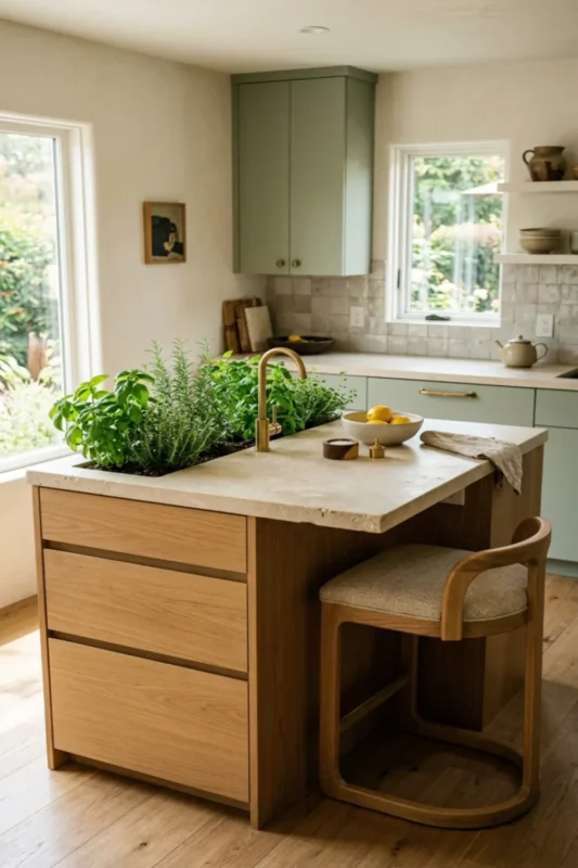 Compact Island With Built-In Herb Garden