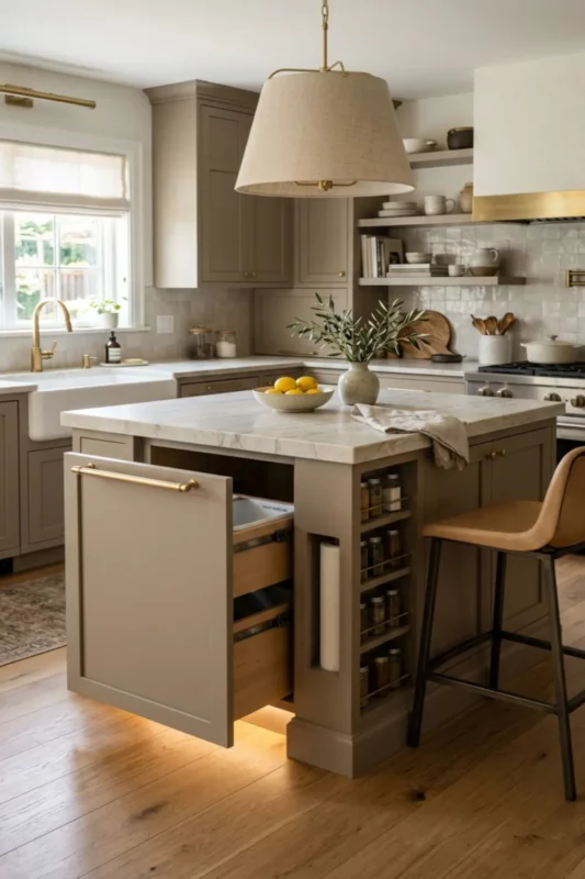 Hidden Trash Pull-Out Island That Keeps Surfaces Clean