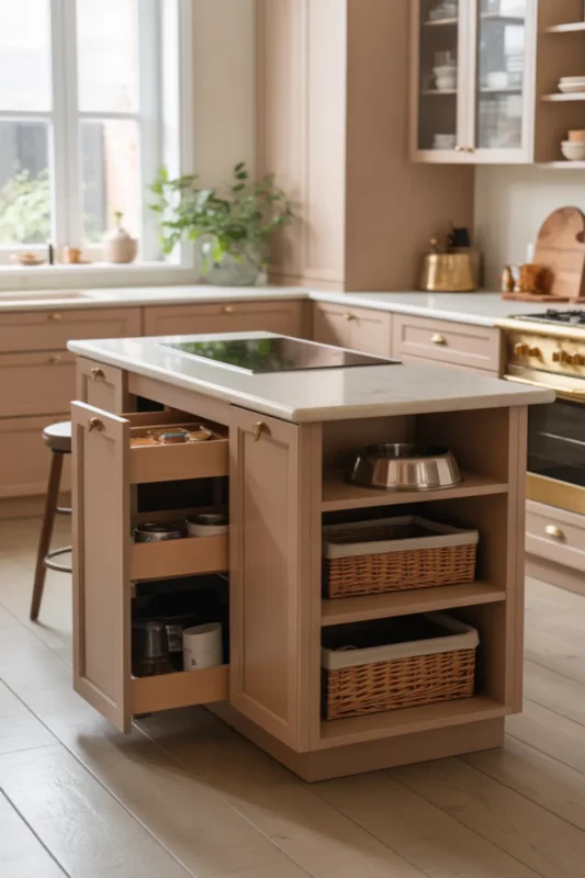 Double-Duty Island With Pet Feeding Nook