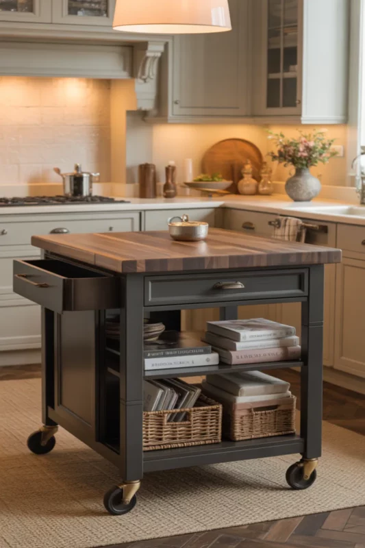 Rolling Butcher Block Island With Luxe Utility