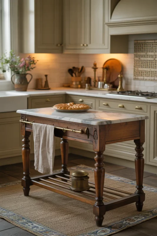 Antique Table Island With Collected Character