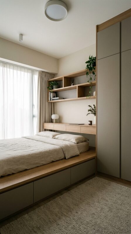Minimalist Built Ins Keep Space Clean