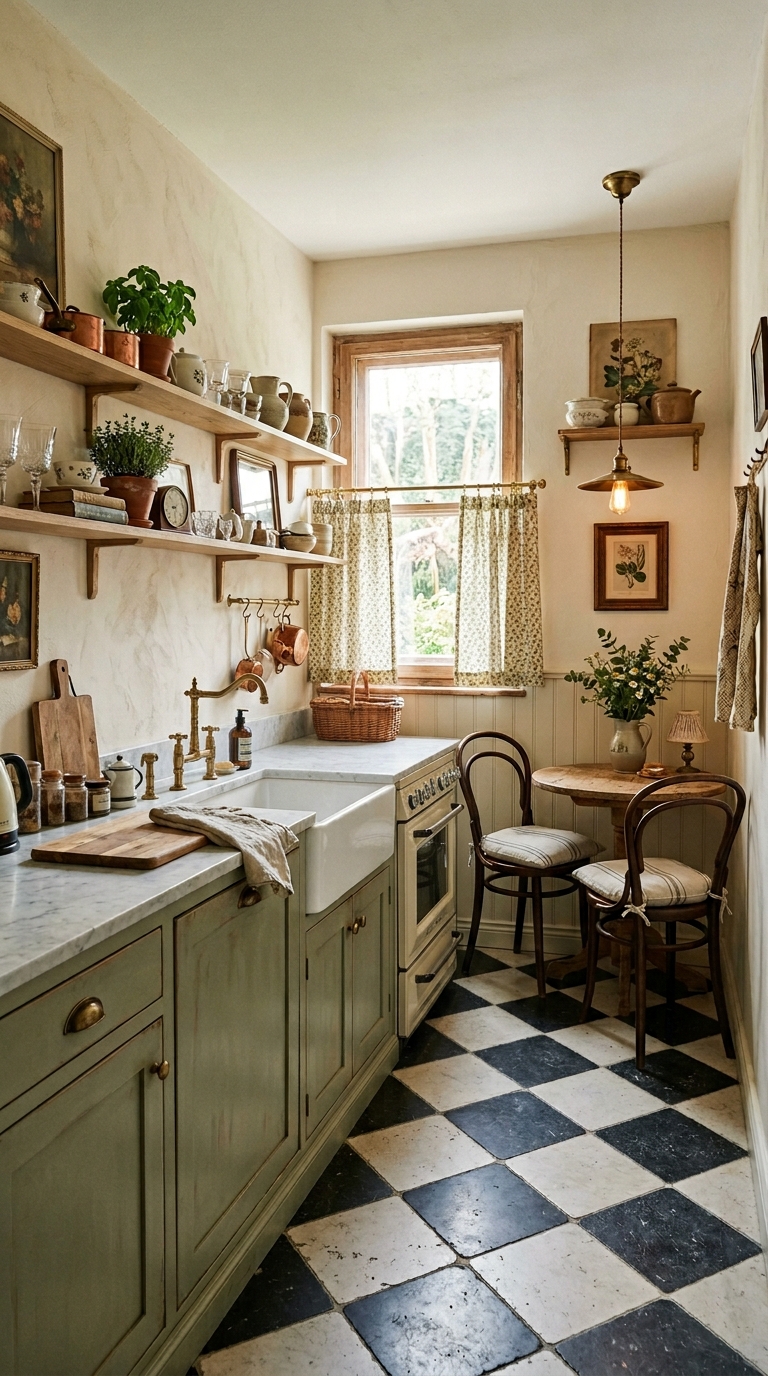 Vintage-Inspired Small Kitchen With Checkerboard Floors