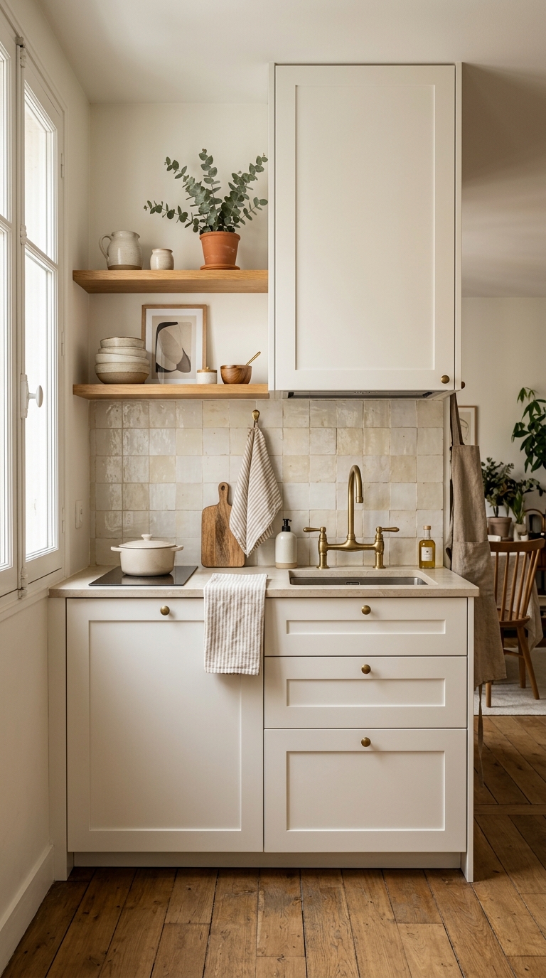 Affordable Zellige-Style Backsplash With Soft White Cabinets